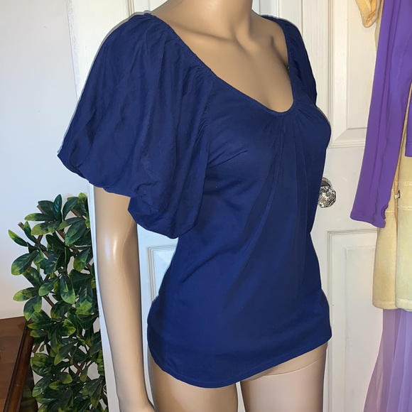 Club Monaco Navy Blue balloon puff sleeve t-shirt shirt top S - Picture 6 of 14